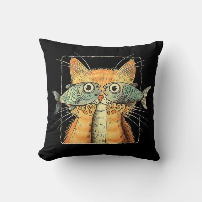 Coussin Chat aux yeux de poisson Chaton Parodie de chat dr (Recto)