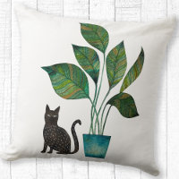 Chat avec aquarelle Plante pointé