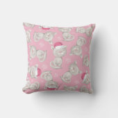 Coussin Chat avec chapeau de Père Noël rose Noël (Recto)