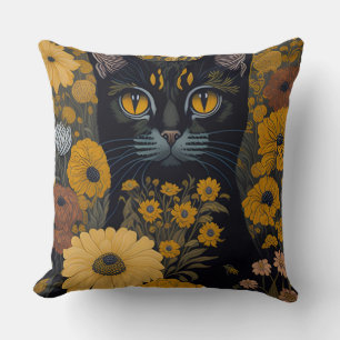 Coussin Chat avec de grands yeux devant les fleurs #2