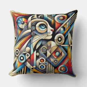 Coussin Chat avec des motifs géométriques gras et des coul