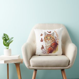 Coussin Chat avec papillons Monarch