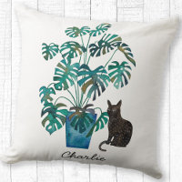Chat avec Plante Monstera Aquarelle personnalisée