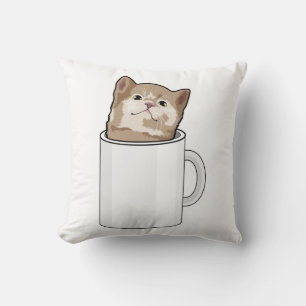 Coussin Chat avec tasse de café
