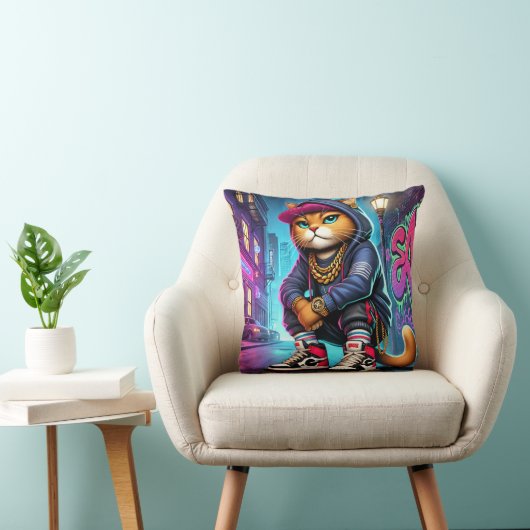 Coussin Chat Badass - Feline urbaine de style rue avec Gra (Chaise)