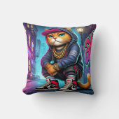 Coussin Chat Badass - Feline urbaine de style rue avec Gra (Recto)
