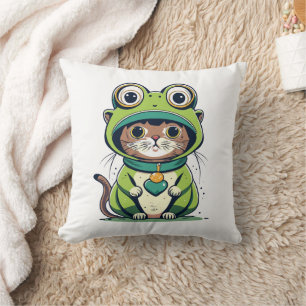 Coussin Chat bébé mignon avec Casquette de grenouille