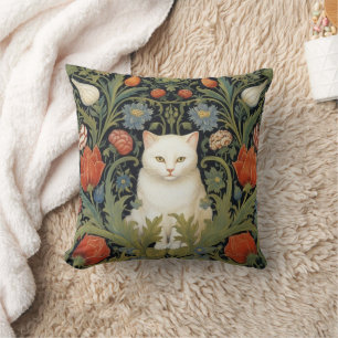Coussin Chat blanc Art nouveau dans le jardin