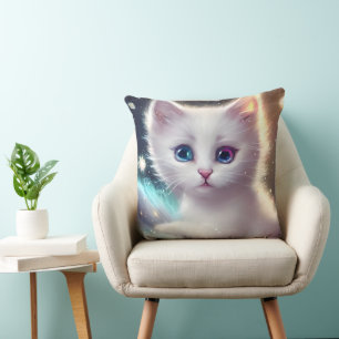 Coussin Chat blanc bouffé d'Imaginaire