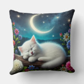 Coussin Chat blanc dormant paisiblement à l'extérieur (Verso)