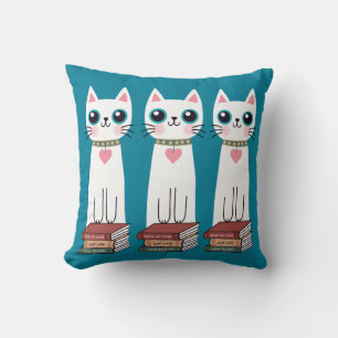 Coussin Chat Blanc Fantaisiste et Doodle avec des Livres