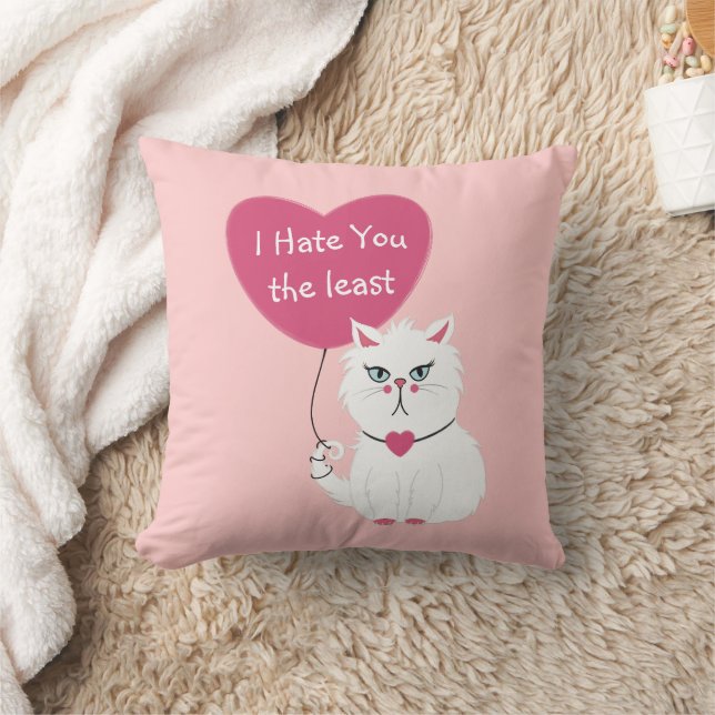 Coussin Chat Blanc Sarcasique Saint-Valentin Drôle  (Couverture)
