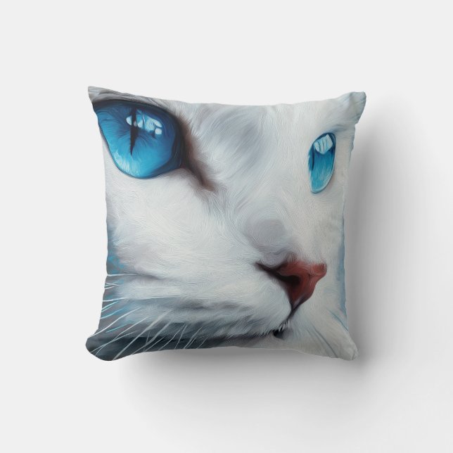 Coussin Chat blanc vertical aux yeux bleus (Recto)