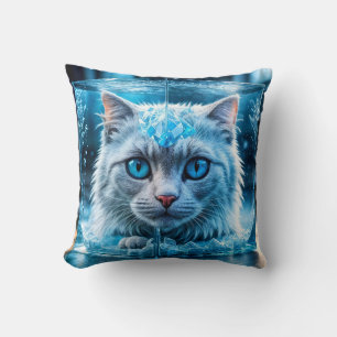 Coussin Chat bleu blanc encerclé dans le glaçon