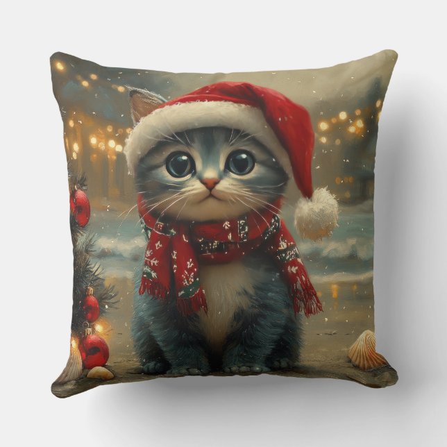 Coussin Chat Bleu Oriental Noël Vintage Plage (Verso)