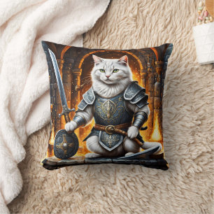 Coussin Chat blindée avec épée et bouclier