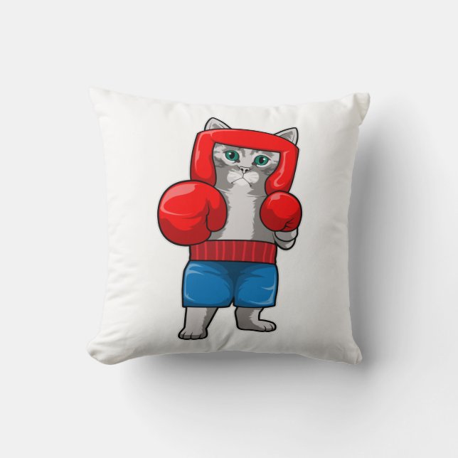 Coussin Chat Boxe avec gants de boxe (Recto)