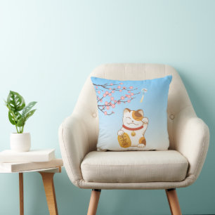 Coussin Chat Calico Lucky Japonais, Maneki Neko