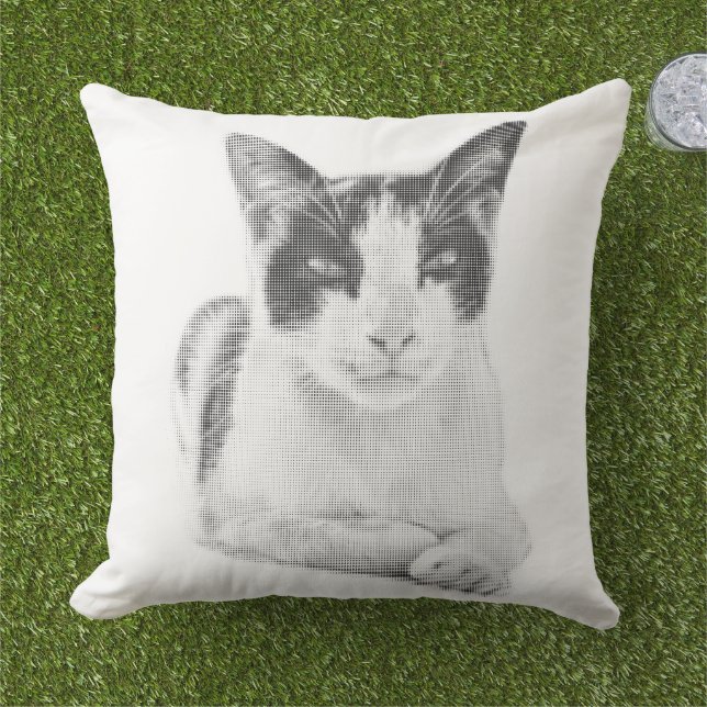 Coussin Chat calico minimal halftone (Herbe)