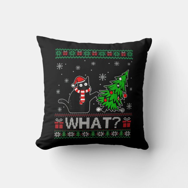 Coussin Chat Ce Chat Noir Drôle Poussant Arbre De Noël (Recto)