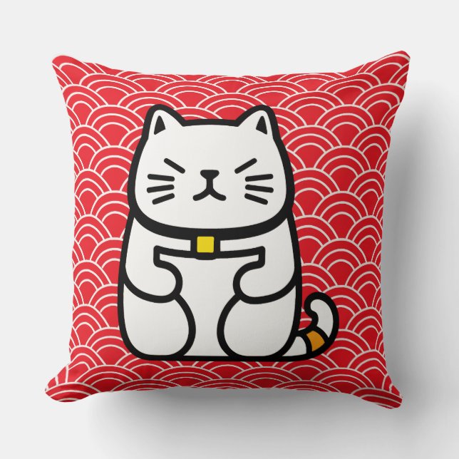 Coussin Chat chanceux japonais ou Maneki-Neko (Recto)