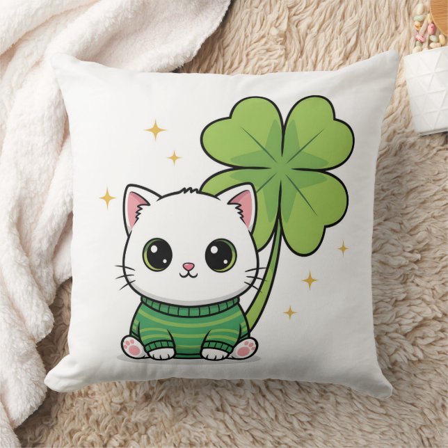 Coussin Chat Chanceux - Motif Trèfle Kawaii - Mign (Couverture)
