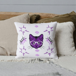 Coussin Chat Chien Violet Noir Blanc Motif Moderne Personn
