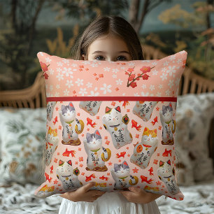 Coussin Chat Chinois Chanceux Kawaii Maneki Neko Sakura
