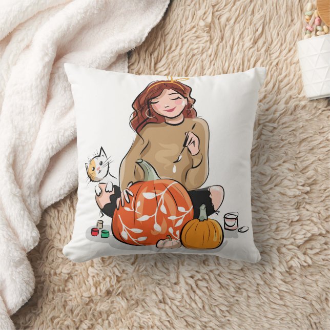 Coussin Chat Citrouille Halloween amusant (Couverture)
