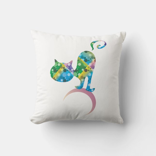 Coussin Chat Coloré Sur Crescent Moon (Recto)