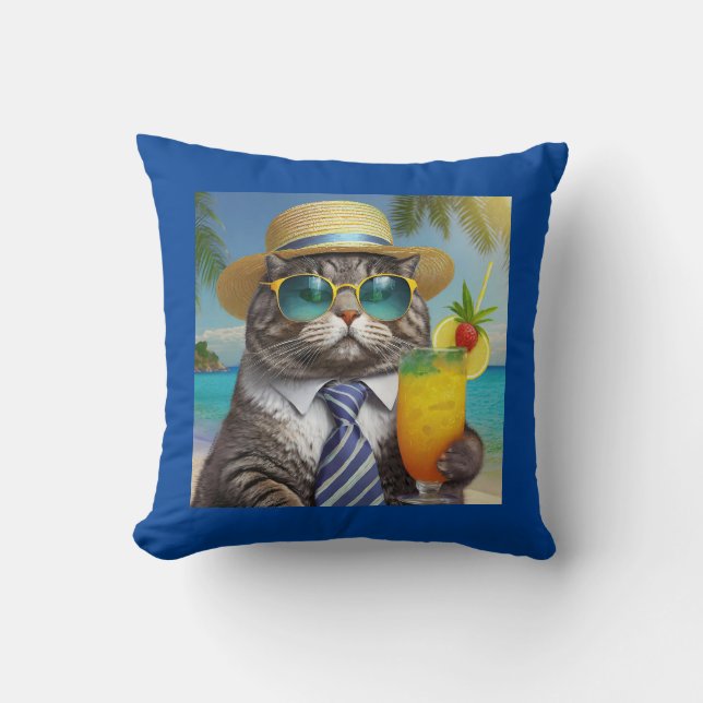 Coussin Chat Cool amusant et boisson tropicale (Recto)
