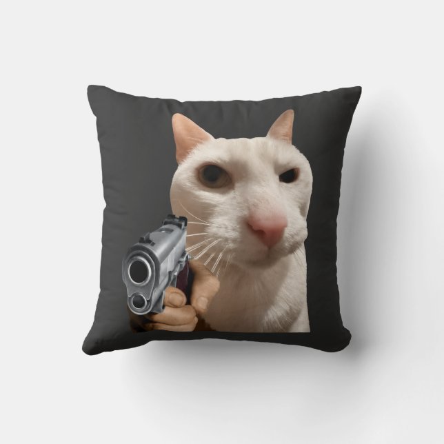 Coussin Chat Cool Avec Pistolet Mème Drôle  (Verso)