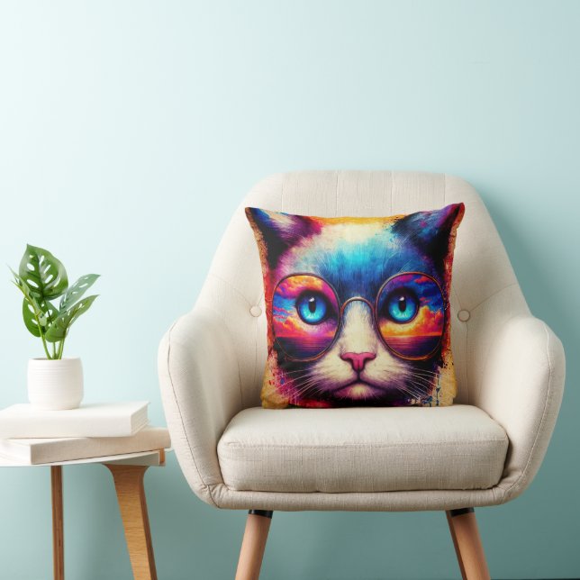 Coussin Chat Couleurs Tie-Dye (Chaise)