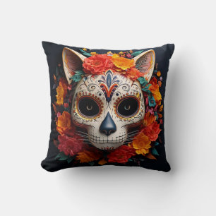 Coussin Chat crâne à sucre avec fleurs Jeter l'oreiller