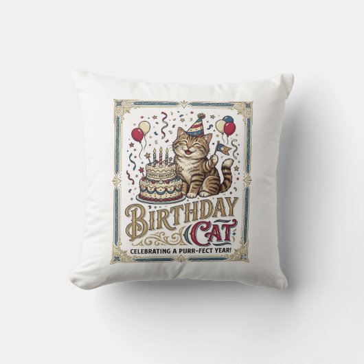 Coussin Chat d'anniversaire Chat d'anniversaire Âge Art ve (Recto)