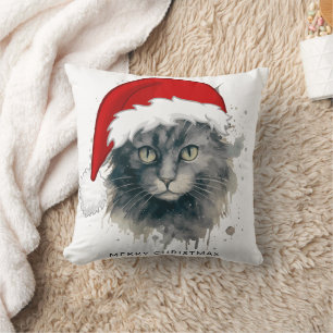 Coussin Chat Dans Un Chapeau De Père Noël Joyeux Noël