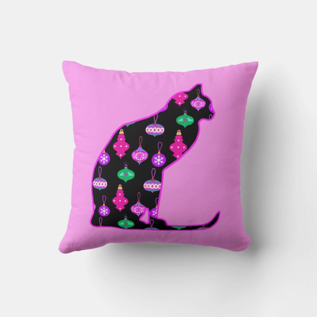 Coussin Chat dans un Motif d'ornements de Noël (Verso)