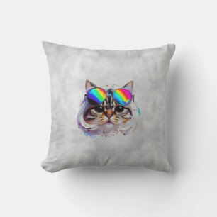 Coussin Chat dans une perruque + Lunettes de soleil (Peint