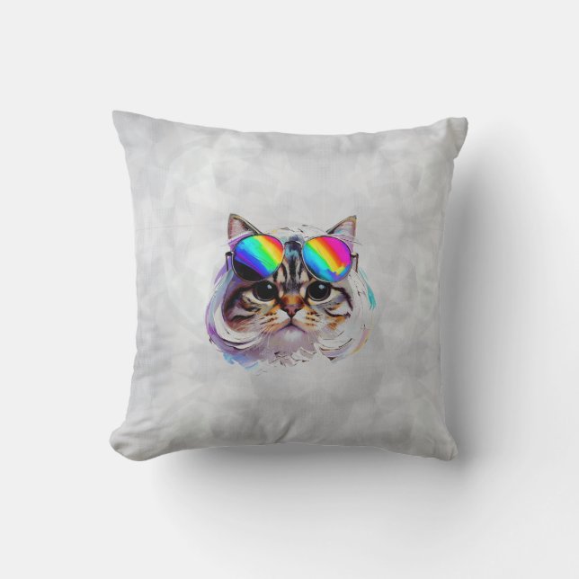 Coussin Chat dans une perruque + Lunettes de soleil (Peint (Recto)