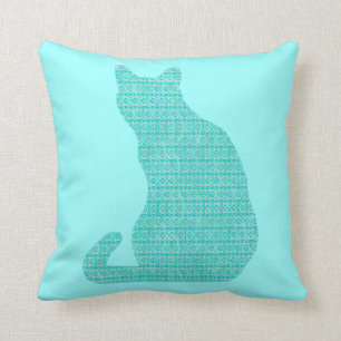 Coussin Chat d'arabesque - nuances de turquoise