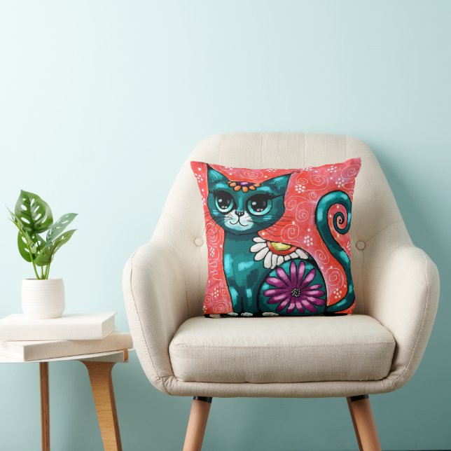 Coussin Chat de chaton Whimsical assis sur le tapis Floral (Chaise)