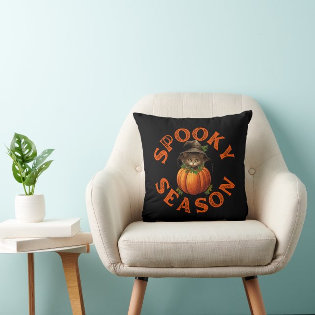 Coussin Chat de citrouille de la saison effrayante (Chaise)
