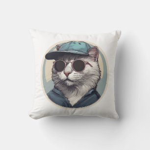 Coussin Chat de dessin animé avec lunettes de soleil