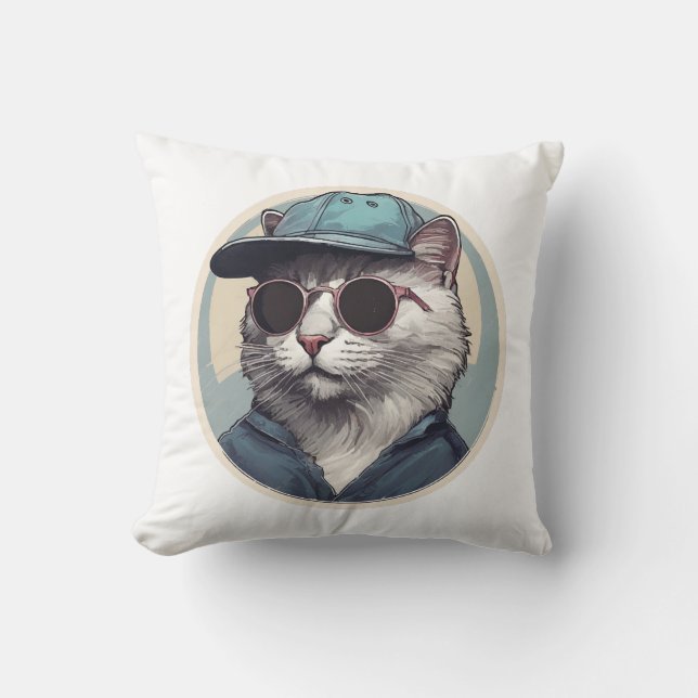Coussin Chat de dessin animé avec lunettes de soleil (Recto)