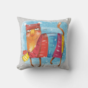 Coussin Chat de dessin animé d'hiver, tout emballé, dans u