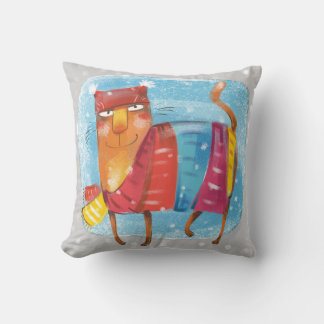 Coussin Chat de dessin animé d'hiver, tout emballé, dans u