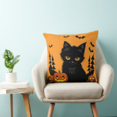 Coussin Chat de dessin animé et Citrouilles en Pleine lune (Chaise)