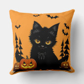 Coussin Chat de dessin animé et Citrouilles en Pleine lune (Verso)