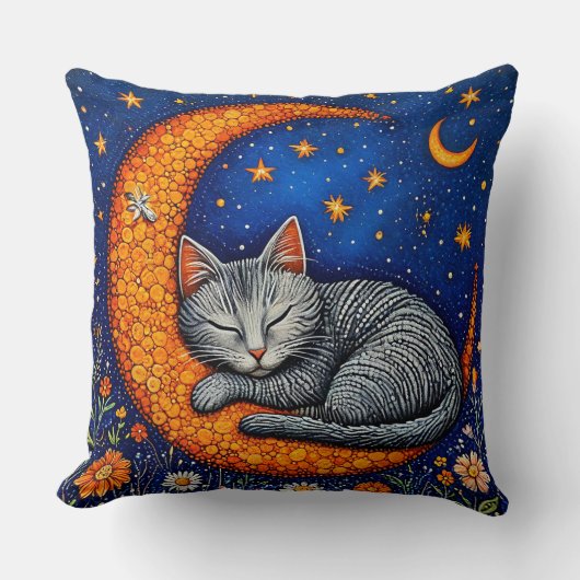 Coussin Chat de dessin animé et lune (Recto)
