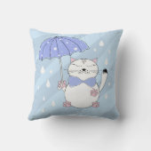 Coussin Chat de dessin animé mignon avec parapluie (Verso)